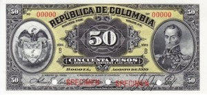 Colombia / P-317s / 50 Pesos / August 1919 / SPECIMEN