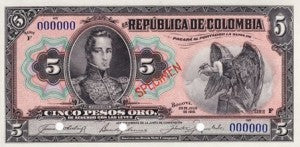Colombia / P-323s / 5 Pesos Oro / 20.07.1915 / SPECIMEN