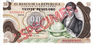 Colombia / P-409s / 20 Pesos Oro / 01.04.1979 / SPECIMEN