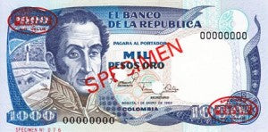 Colombia / P-430as / 1000 Pesos / 20.07.1983 / SPECIMEN