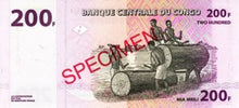 Congo Democratic Republic / P-099s / 200 Francs / 31.07.2007 / SPECIMEN
