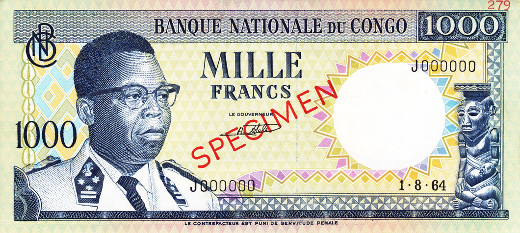 Congo Democratic Republic P-008s 1000 Francs 01.08.1964