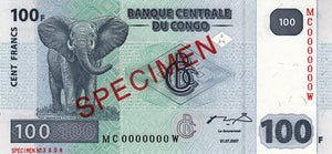Congo Democratic Republic / P-098s / 100 Francs / 31.07.2007 / SPECIMEN