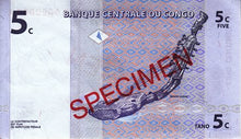 Congo Democratic Republic / P-081s / 5 Centimes / 01.11.1997 / SPECIMEN