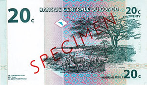 Congo Democratic Republic / P-083s / 20 Centimes / 01.11.1997 / SPECIMEN