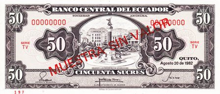 Ecuador / P-116s2 / 50 Sucres / 20.08.1982 / SPECIMEN