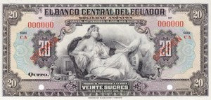Ecuador / P-086s / 20 Sucres / ND (1928-37) / SPECIMEN