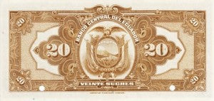 Ecuador / P-086s / 20 Sucres / ND (1928-37) / SPECIMEN