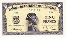 French West Africa P-28b 5 Francs 14.12.1942