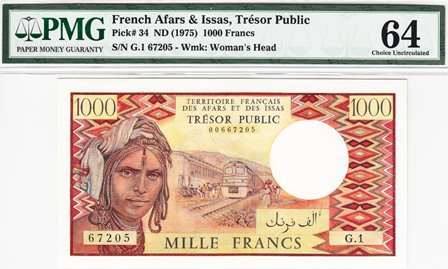 French Afars and Issas / P-34 / 1000 Francs / ND (1975)