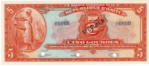 Haiti P-187s 5 Gourdes L 1919