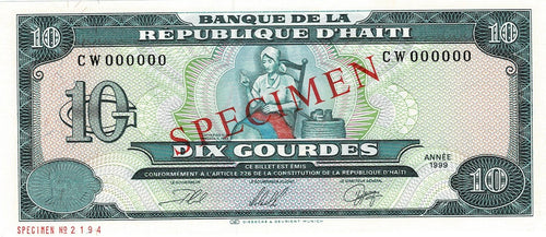 Haiti P-256s 10 Gourdes 1999