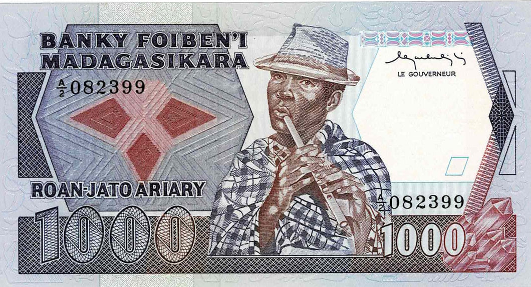 Madagascar P-68 1000 Francs ND (1983-87)