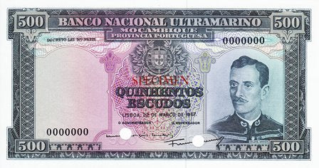 Mozambique / P-110cts / 500 Escudos / 22.03.1967 / SPECIMEN