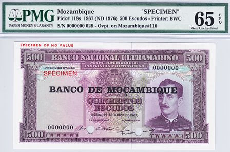 Mozambique / P-118s / 500 Escudos / ND (1970) / SPECIMEN