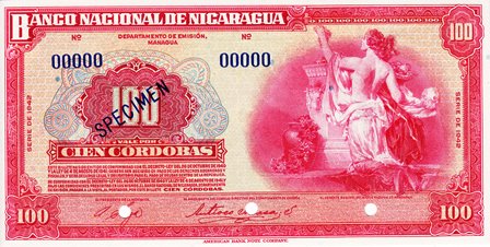 Nicaragua / P-097bs / 100 Cordobas / 1942 / SPECIMEN