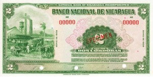 Nicaragua / P-064s / 2 Cordobas / 1939 / SPECIMEN