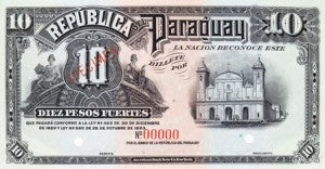 Paraguay P-164s 10 Pesos L 1920/1923 SPECIMEN