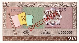 Rwanda / P-06s1 / 20 Francs / 31.03.1966 / SPECIMEN