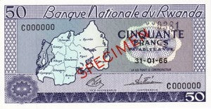 Rwanda P-7s1 50 Francs 31.01.1966 SPECIMEN