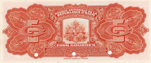Haiti / P-187s / 5 Gourdes / L 1919 / SPECIMEN