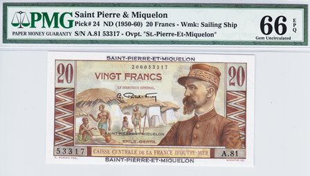 Saint Pierre and Miquelon P-24 20 Francs ND (1950-60)