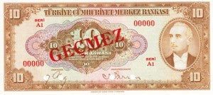 Turkey P-148s 10 Lira L 1930