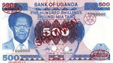 Uganda / P-22s / 500 Shillings / ND (1983) / SPECIMEN