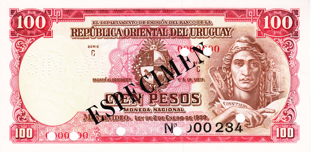 Uruguay / P-039bs / 100 Pesos / L 1939 / SPECIMEN