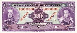 Venezuela / P-051s2 / 10 Bolivares / 27.01.1976 / SPECIMEN