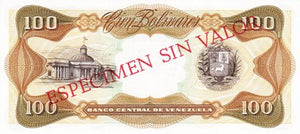 Venezuela / P-055s2 / 100 Bolivares / 27.01.1976 / SPECIMEN