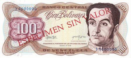 Venezuela / P-055s2 / 100 Bolivares / 27.01.1976 / SPECIMEN