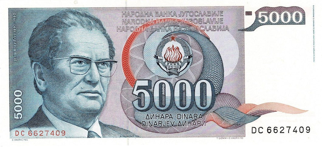 Yugoslavia P-93a 5'000 Dinara 01.05.1985