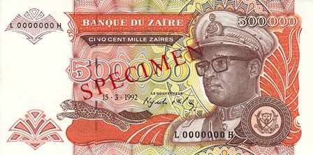 Zaire / P-43s / 500'000 Zaires / 15.03.1992 / SPECIMEN