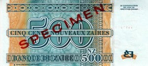 Zaire / P-65s / 500 Nouveaux Zaires / 30.01.1995 / SPECIMEN