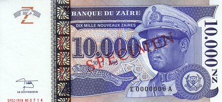 Zaire / P-70s / 10'000 Nouveaux Zaires / 30.01.1995 / SPECIMEN