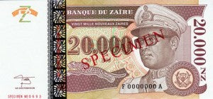 Zaire / P-72s / 20'000 Nouveaux Zaires / 30.01.1996 / SPECIMEN