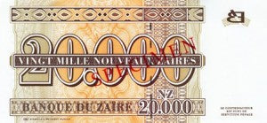 Zaire / P-72s / 20'000 Nouveaux Zaires / 30.01.1996 / SPECIMEN