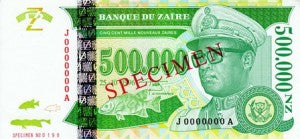 Zaire / P-78s / 500'000 Nouveaux Zaires / 25.10.1996 / SPECIMEN