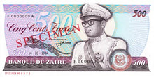 Zaire / P-30as / 500 Zaires / 14.10.1984 / SPECIMEN