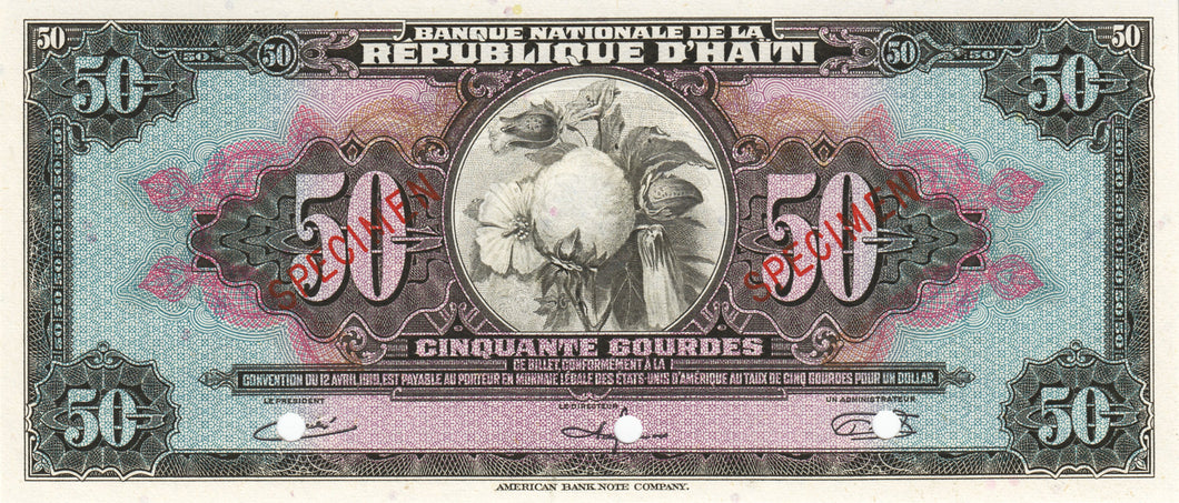 Haiti / P-183s / 50 Gourdes / L.1919 / SPECIMEN