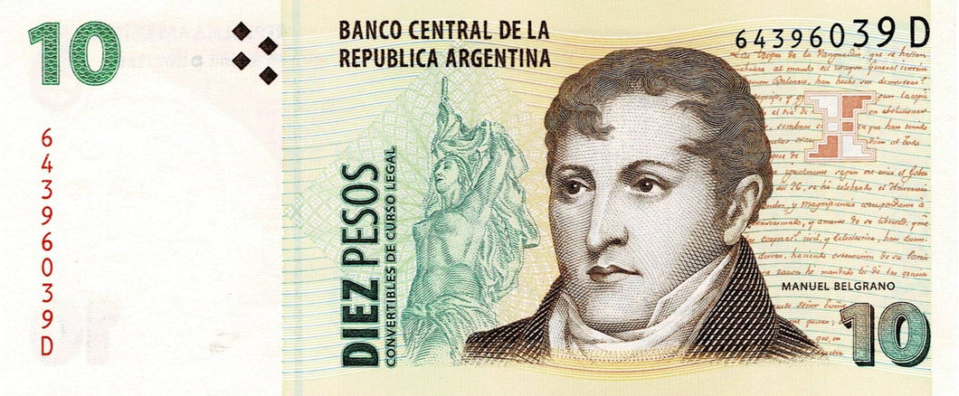 Argentina P-348 10,Pesos ND (1998-2003)