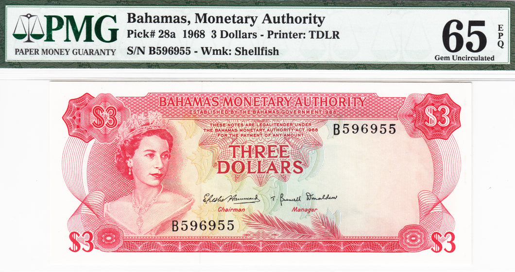 Bahamas P-28a 3 Dollars L 1968