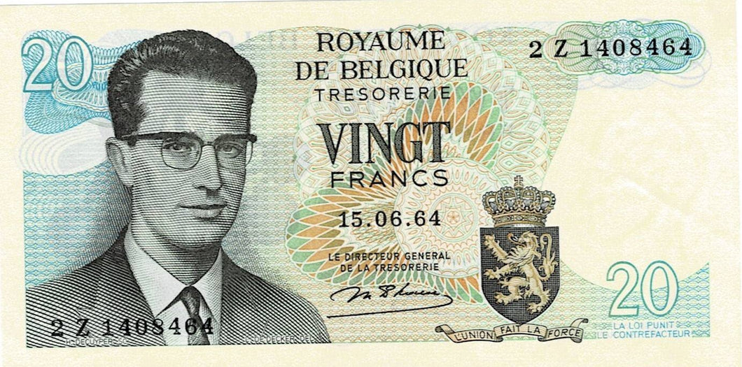 Belgium P-138 20 Francs 15.06.1964