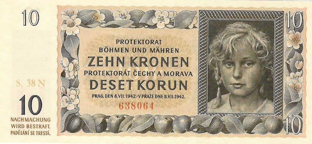 Bohemia and Moravia P-8a 10 Korun 08.07.1942