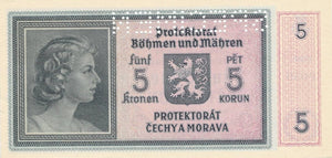 Bohemia and Moravia / P-04s / 5 Korun / ND (1949) / SPECIMEN