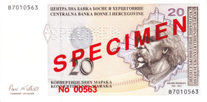 Bosnia-Herzegovina / P-066s / 20 Convertible Maraka / ND (1998) / SPECIMEN