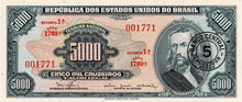 Brazil P-188b 5 Cruzeiros Novos on 5'000 Cruzeiros