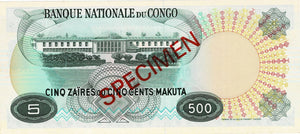 Congo Democratic Republic / P-013s1 / 500 Makuta / 02.01.1967 / SPECIMEN