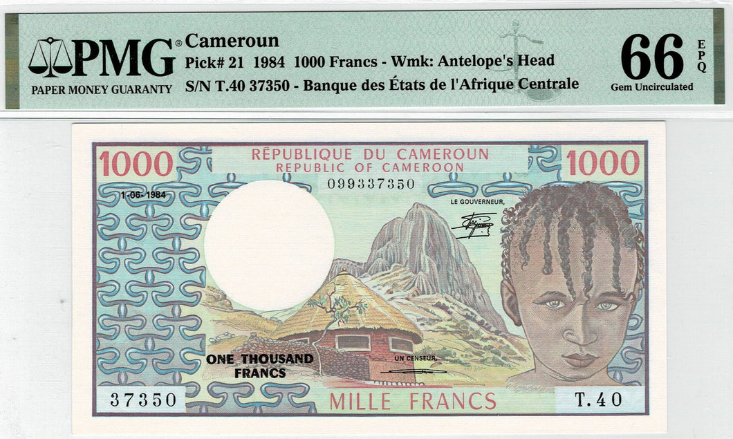 Cameroun P-21 1000 Francs 01.06.1984 PMG66 EPQ